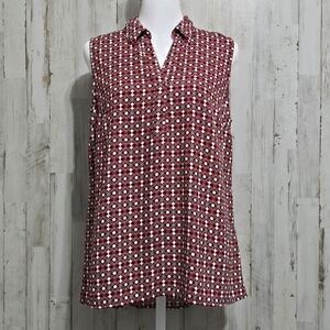 Dana Buchman Red White Black Sleeveless Splitneck  Blouse Size Medium